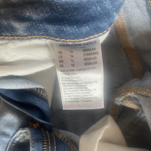 American Eagle Distressed Super Hi Rise Jegging Size 14 Women Indigo Jeans - Picture 3 of 7